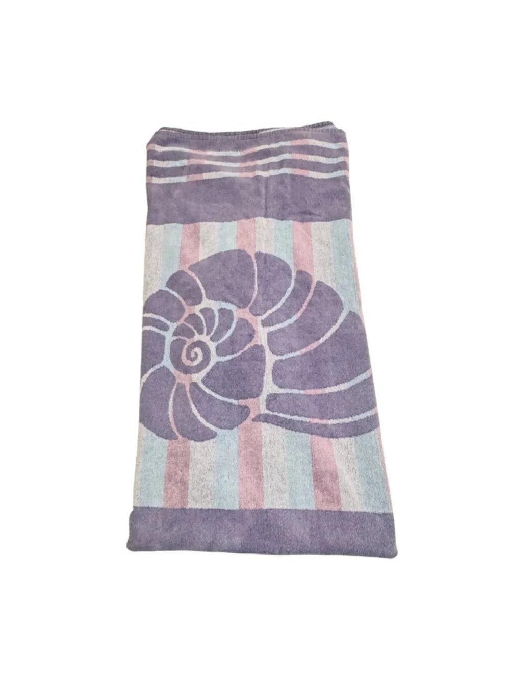 Vintage Palm Cove Beach Bath Towel 33 X 72 Sea Shells Cotton Pastel Purple Blue